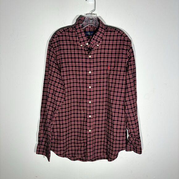 Ralph Lauren Red Black Check Mens Button Down Dress Shirt Cotton Size L - Picture 1 of 7